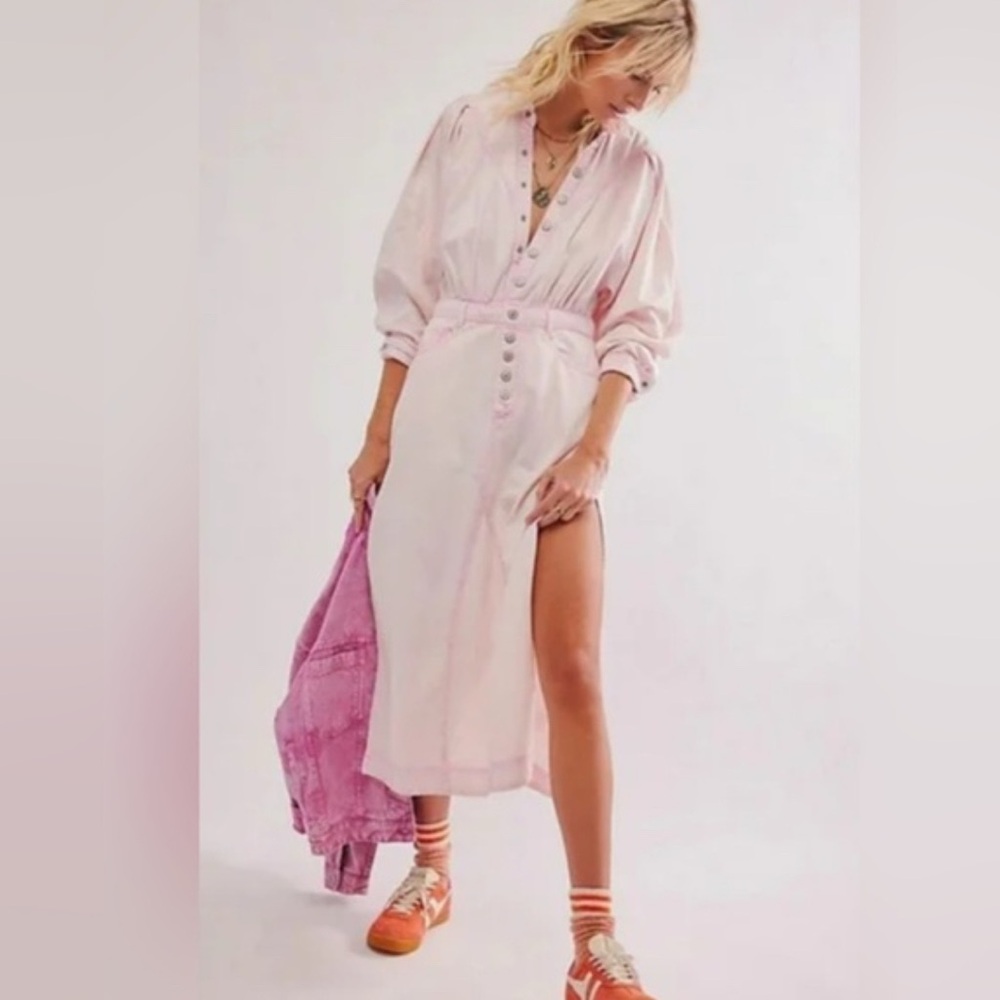 NWT Free People Pink Mad Love Denim Midi Dress, Size S - Picture 2 of 12